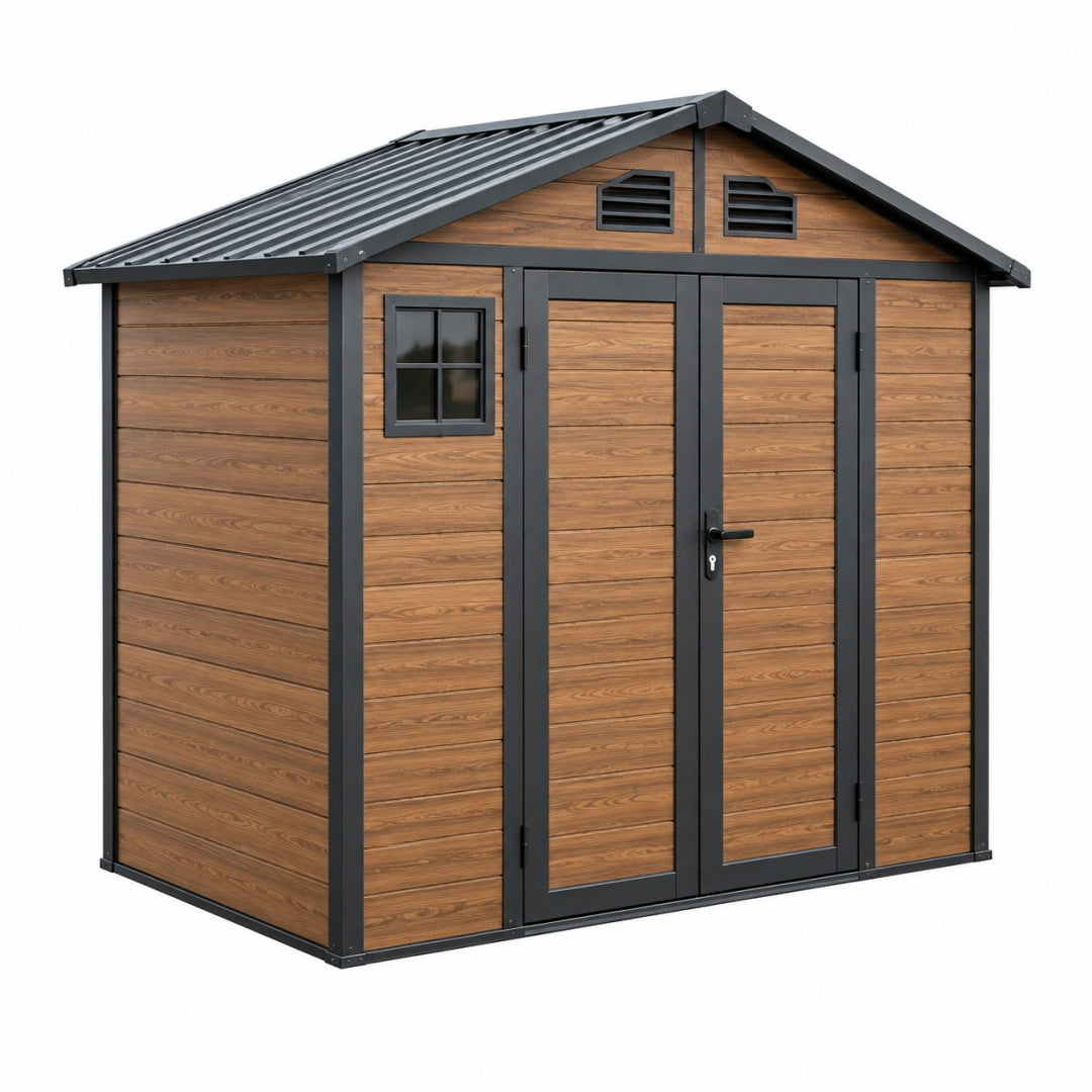 Abri de jardin 200 x 150 x 190 cm en métal effet bois brun noir avec double porte - Xelmavor