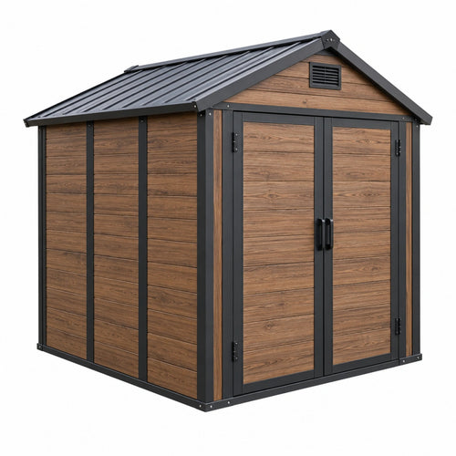 Abri de jardin 213 x 130 x 173 cm en acier brun et anthracite avec double porte - Xelmavor