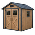 Abri de jardin 240 x 180 x 220 cm en bois marron avec toit métallique anthracite et double porte vitrée style grange - Xelmavor