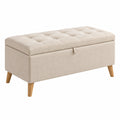 Banc coffre 100 x 40 x 45 cm en tissu beige avec pieds en bois style scandinave - Xelmavor