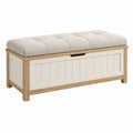 Banc coffre 120 x 45 x 50 cm en bois beige blanc avec assise capitonnée - Xelmavor
