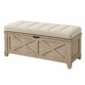 Banc coffre de rangement 120 x 45 x 50 cm en bois beige avec assise capitonnée style rustique - Xelmavor