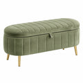 Banc coffre 100 cm en velours vert avec pieds métalliques dorés capitonné - Xelmavor