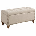Banc coffre 120 x 45 x 48 cm en tissu beige capitonné pour rangement style classique - Xelmavor