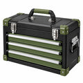 Coffre à outils 50 x 25 x 30 cm en métal noir et vert avec 3 tiroirs portable - Xelmavor