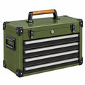 Coffre à outils 60 x 30 x 40 cm en acier vert avec 4 tiroirs et poignée en bois - Xelmavor