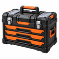 Caisse à outils 50 x 30 x 35 cm en plastique noir et orange avec 3 tiroirs - Xelmavor