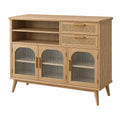 Buffet 120 x 40 x 100 cm en bois chêne avec verre strié et cannage style rétro - Xelmavor