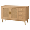 Buffet 120 x 40 x 75 cm en bois beige avec portes en cannage style rétro - Xelmavor