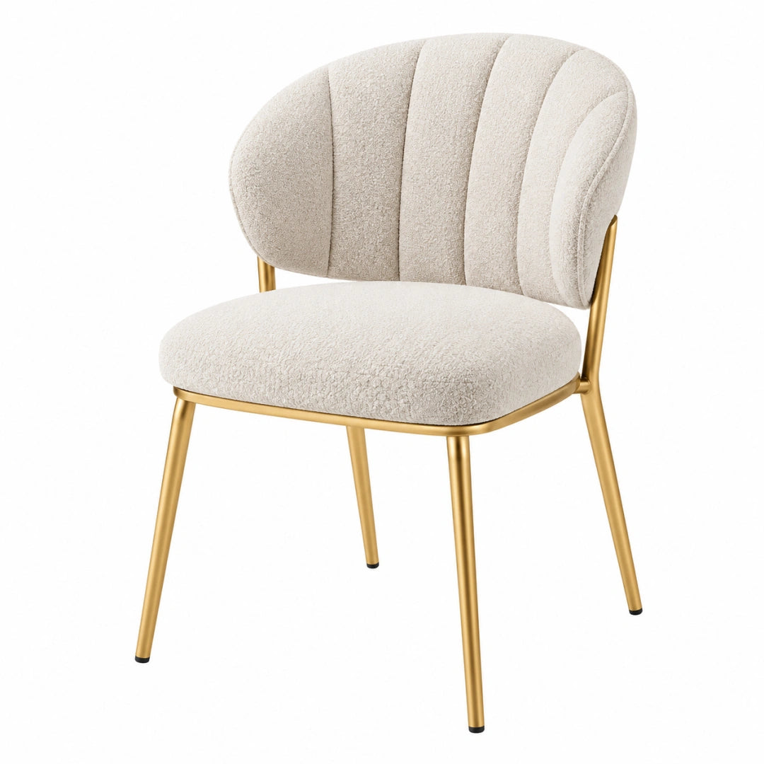 Chaise de salle à manger 55 x 59 x 80 cm en tissu bouclette écru et métal doré style contemporain - Xelmavor