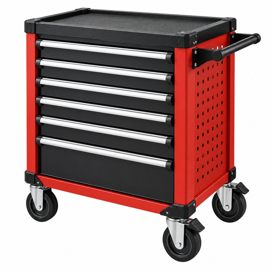 Servante d'atelier 75 x 46 x 97 cm en acier rouge et noir avec 7 tiroirs sur roulettes - Xelmavor