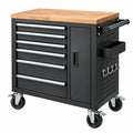 Servante d atelier 98 x 48 x 95 cm en acier noir avec plateau en bois et roulettes - Xelmavor