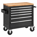 Servante d atelier 76 x 46 x 97 cm en acier noir avec plateau en bois et 7 tiroirs mobiles - Xelmavor