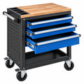 Servante d'atelier 85 x 45 x 95 cm en acier noir et bleu avec plateau en bois et 3 tiroirs mobile - Xelmavor