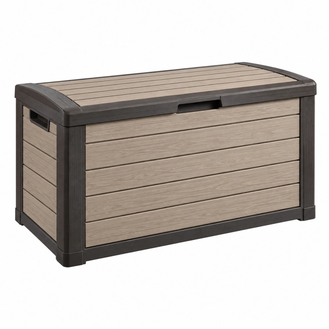 Coffre de rangement extérieur 123 x 62 x 70 cm en résine taupe anthracite avec couvercle - Xelmavor