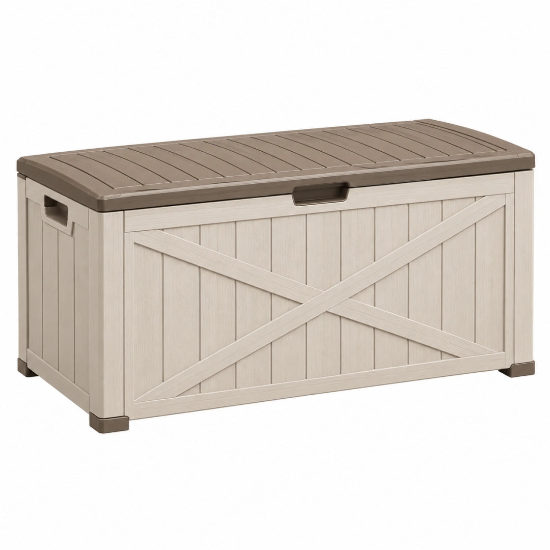 Coffre de rangement extérieur 123 x 64 x 71 cm en polypropylène beige et brun - Xelmavor
