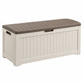 Coffre de rangement extérieur 120 x 60 x 63 cm en résine beige et taupe avec couvercle - Xelmavor