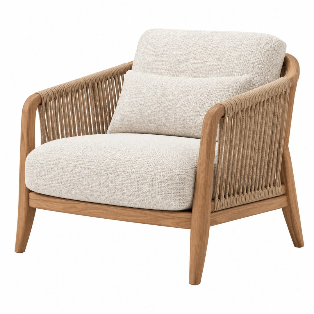 Fauteuil 76 x 78 x 80 cm en bois naturel et corde beige style contemporain - Xelmavor