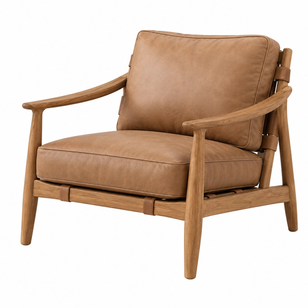 Fauteuil 75 x 80 x 80 cm en bois brun et revêtement aspect cuir marron - style contemporain - Xelmavor