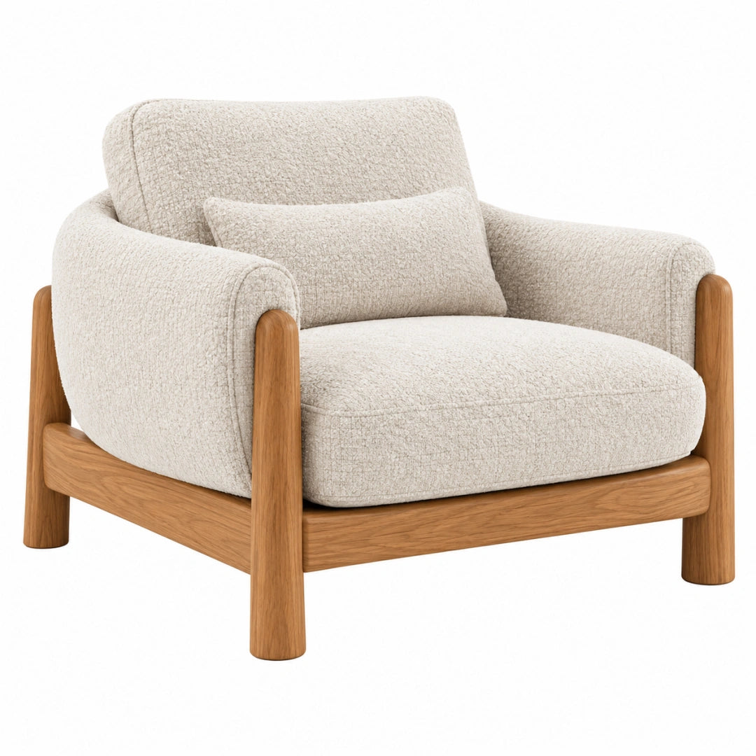 Fauteuil 100 x 90 x 78 cm en tissu bouclette écru et bois style contemporain - Xelmavor