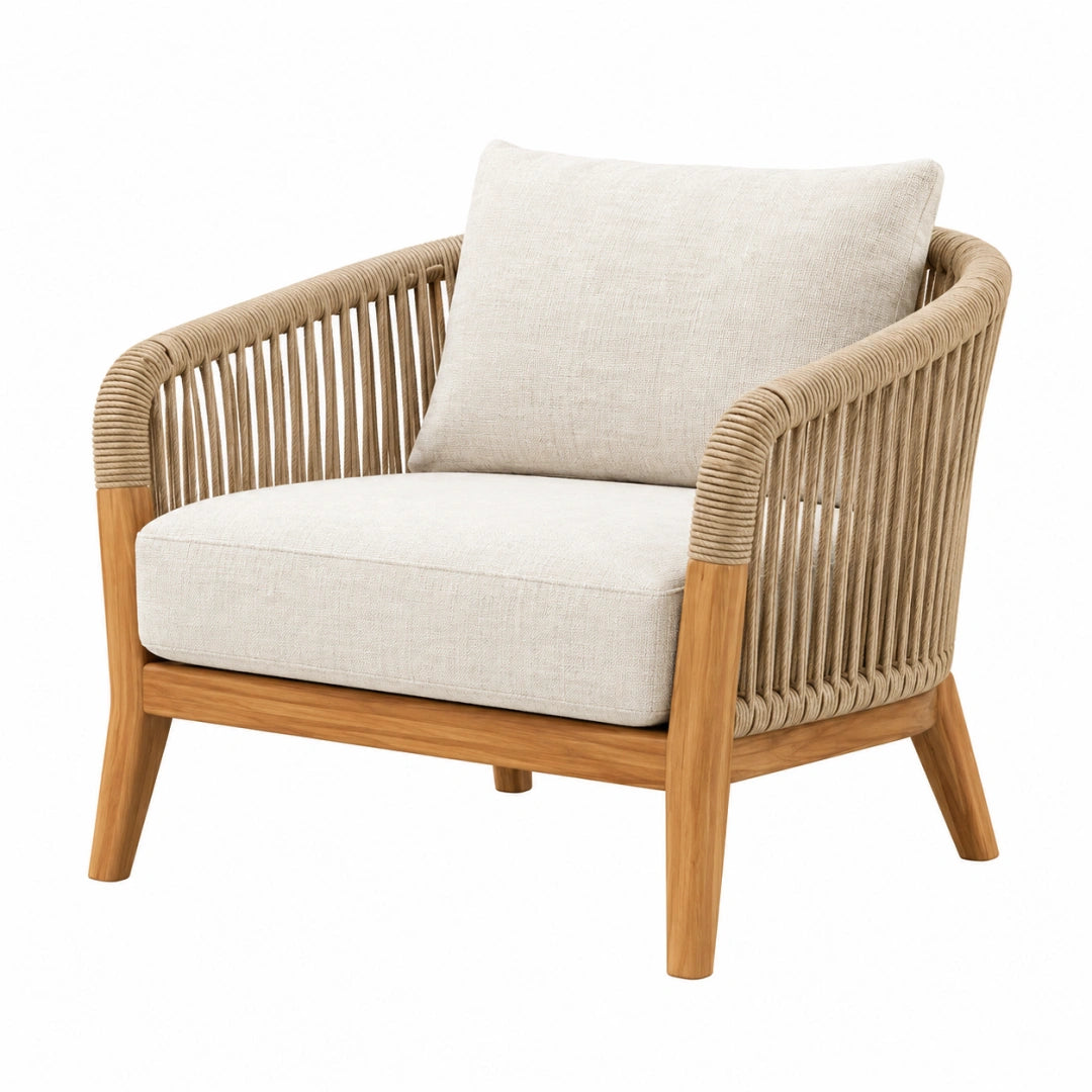 Fauteuil de jardin 75 x 78 x 80 cm en bois et corde beige style naturel - Xelmavor