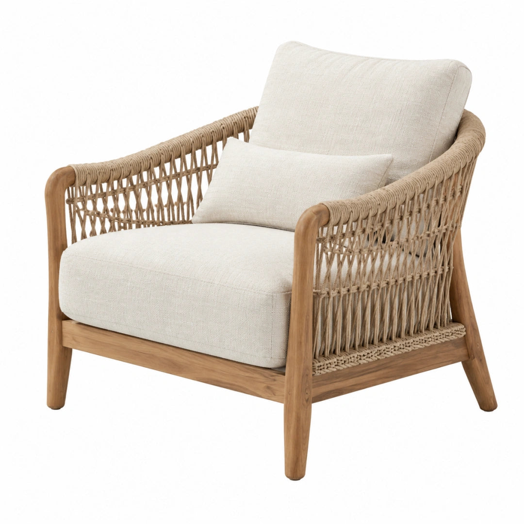 Fauteuil 78 x 75 x 82 cm en bois naturel et corde beige style bohème - Xelmavor