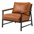 Fauteuil 75 x 80 x 85 cm aspect cuir marron avec accoudoirs en bois style industriel - Xelmavor