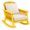 Fauteuil à bascule 70 x 90 x 100 cm en bois jaune avec cordage et assise beige - Xelmavor
