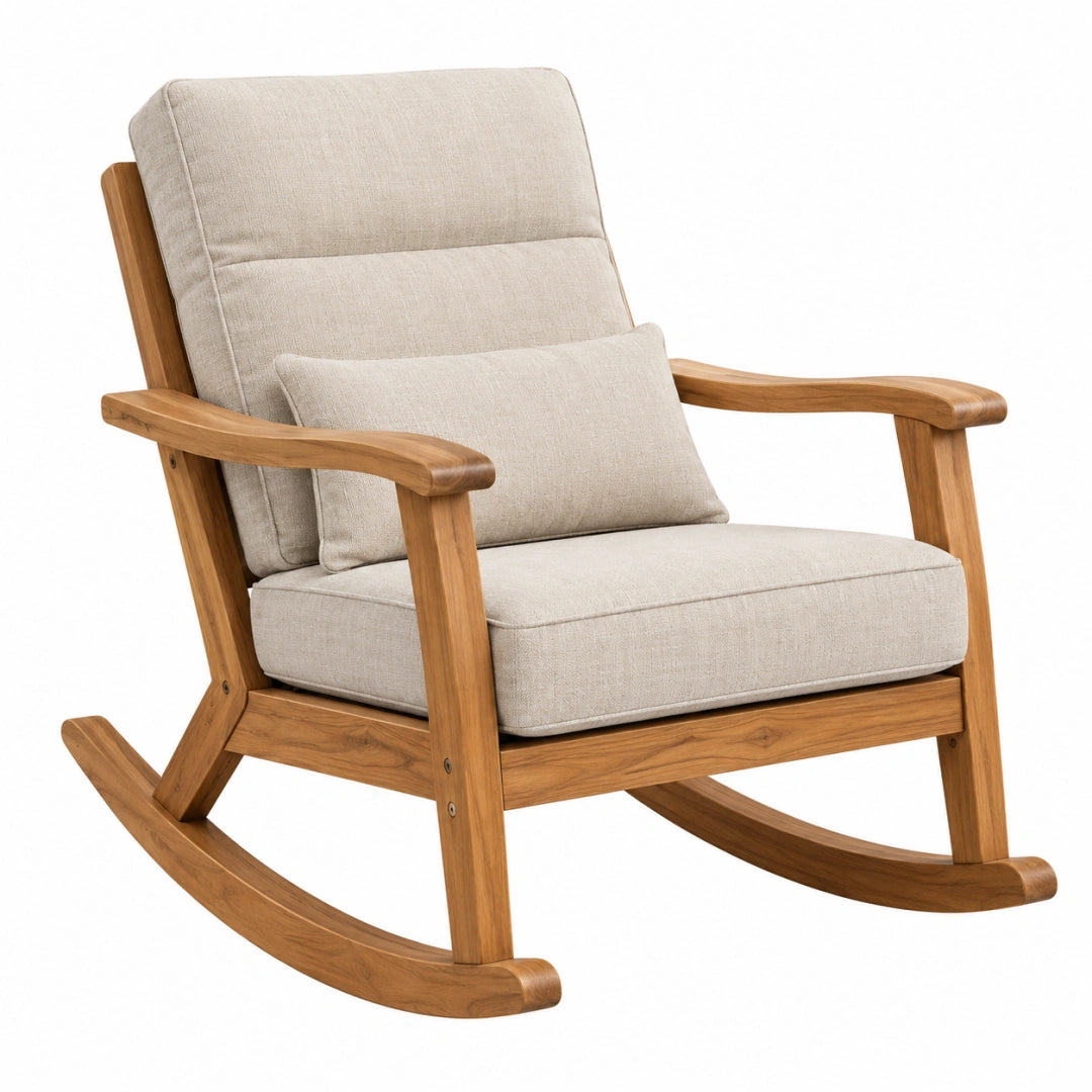 Fauteuil à bascule 85 x 65 x 100 cm en bois et tissu beige style scandinave - Xelmavor