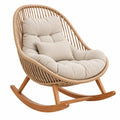 Fauteuil à bascule 100 x 80 x 105 cm en rotin beige avec base en bois - Assise rembourrée style bohème - Xelmavor