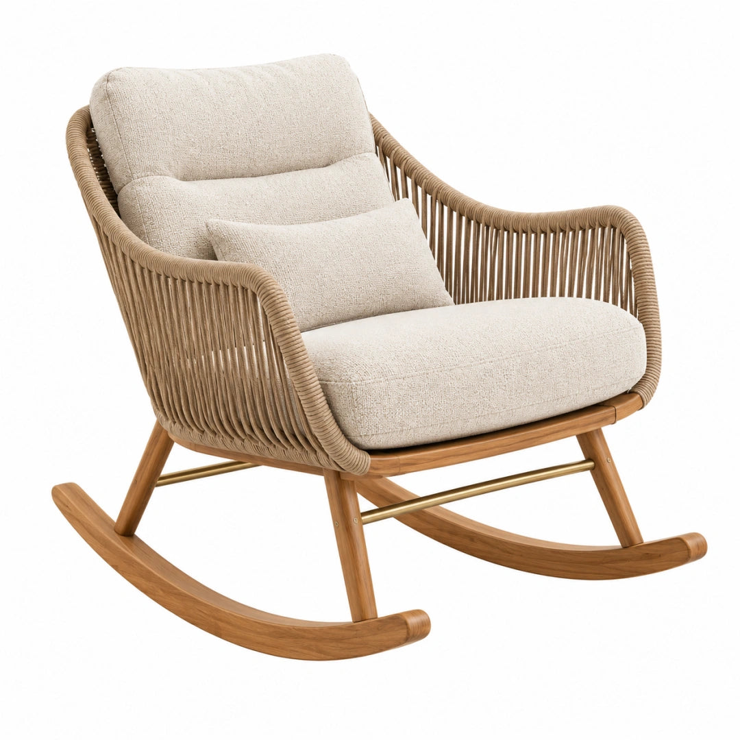 Fauteuil à bascule 95 x 75 x 98 cm en bois et corde beige style naturel - Xelmavor