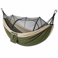 Hamac avec moustiquaire 260 x 140 cm en nylon vert beige - suspendu pour camping et jardin - Xelmavor