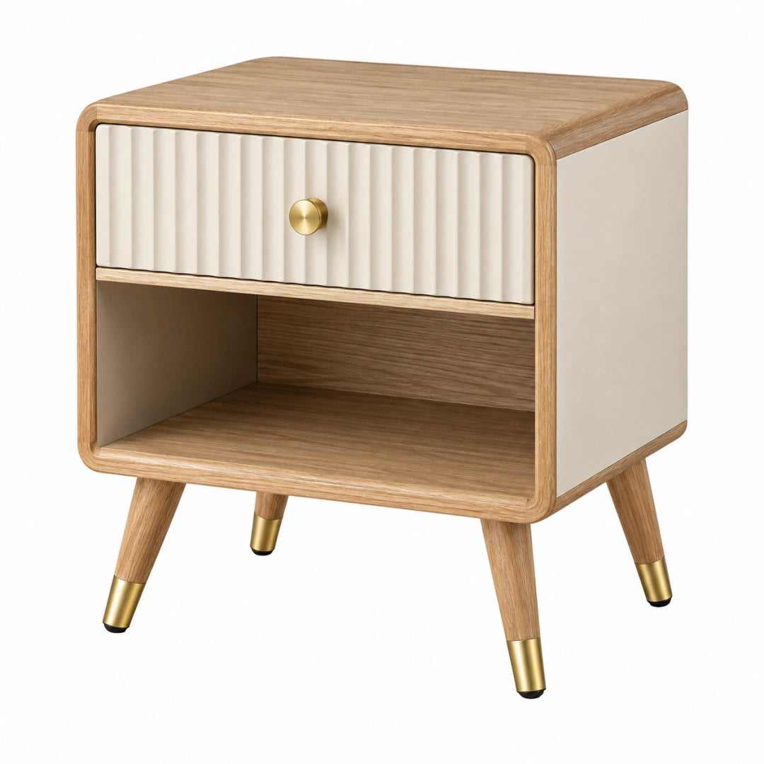 Table de chevet 45 x 40 x 55 cm en bois beige et chêne à tiroir style rétro - Xelmavor