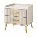Table de chevet 50 x 40 x 60 cm beige en panneaux de bois avec tiroirs en tissu et pieds dorés - Xelmavor