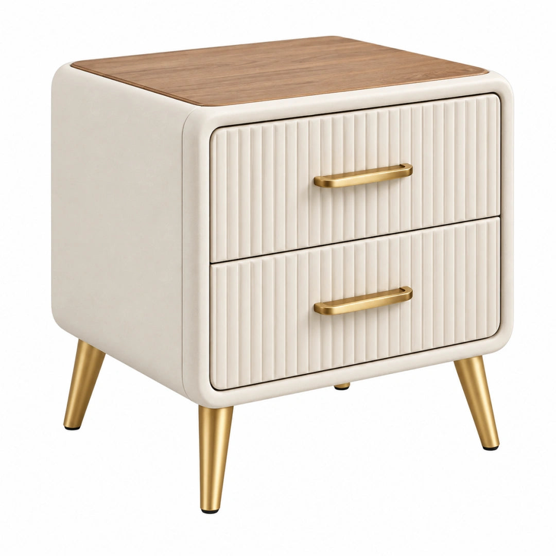 Table de chevet 50 x 40 x 55 cm en panneaux de bois blanc et bois naturel avec 2 tiroirs style moderne - Xelmavor