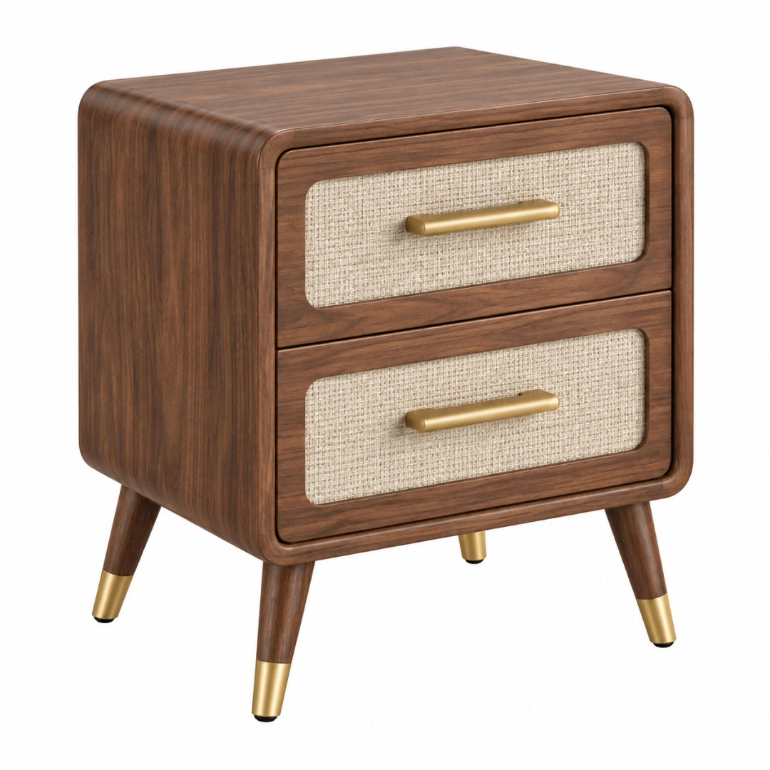 Table de chevet 45 x 40 x 55 cm en bois brun avec façades tressées style rétro - Xelmavor