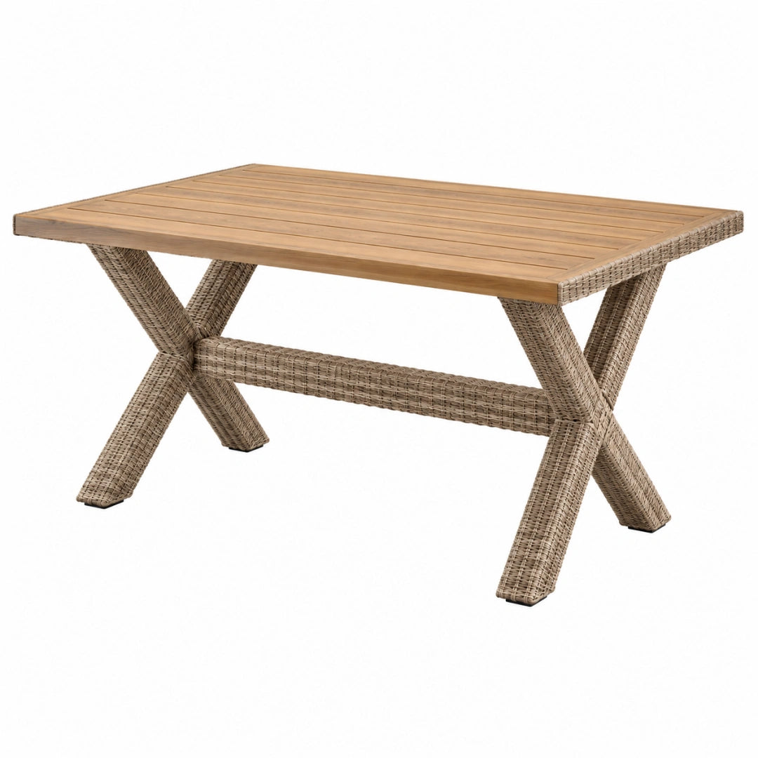 Table de jardin 160 x 90 x 75 cm bois et résine tressée naturelle style rustique - Xelmavor