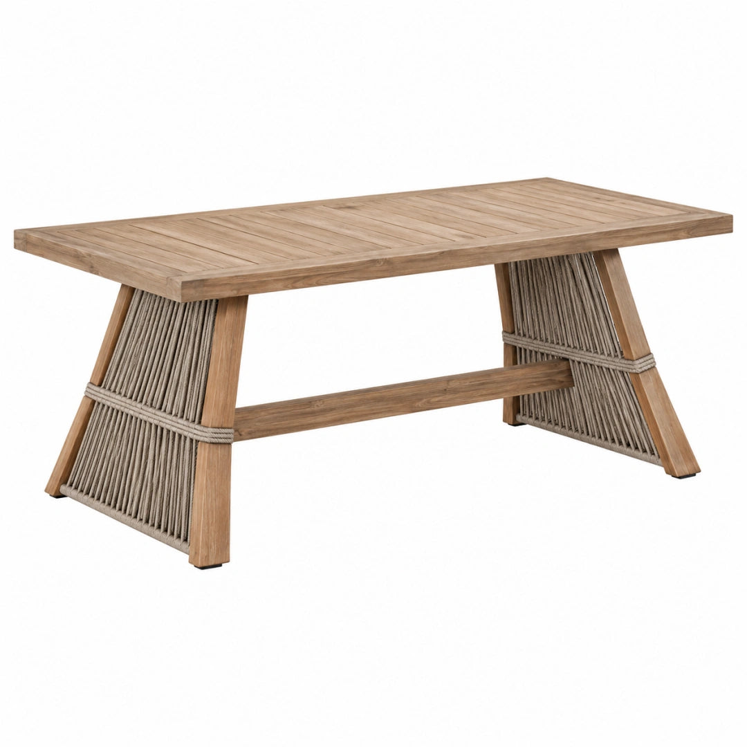 Table de jardin 220 x 100 x 76 cm en bois naturel et corde style rustique - Xelmavor