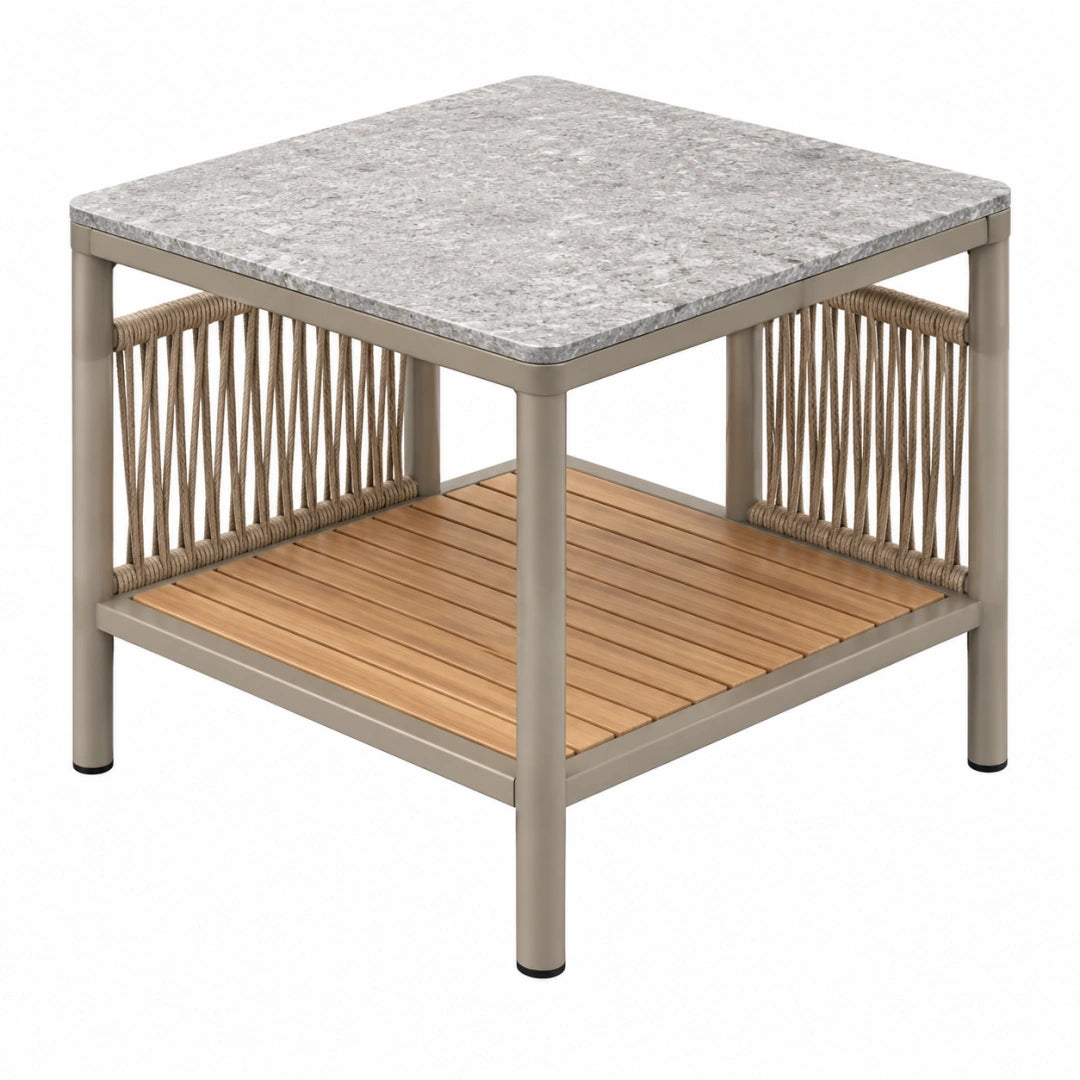 Table d'appoint extérieure 60 x 60 x 55 cm métal gris plateau effet pierre style contemporain - Xelmavor