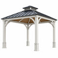 Pavillon de jardin 300 x 300 x 320 cm en bois blanc avec toit métallique noir - Xelmavor