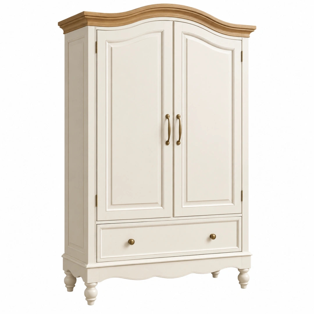 Armoire 100 x 55 x 190 cm en bois crème et naturel style classique 2 portes 1 tiroir - Xelmavor