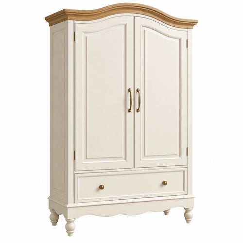 Armoire 100 x 55 x 190 cm en bois crème et naturel style classique 2 portes 1 tiroir - Xelmavor